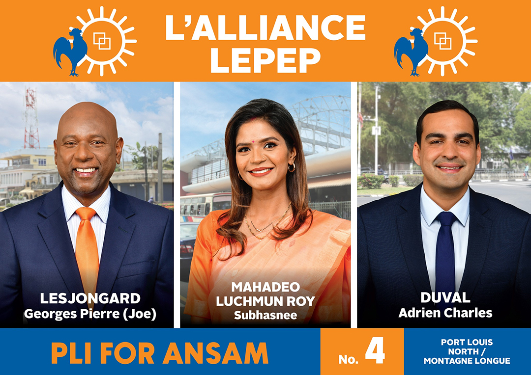 N° 4 (Port-Louis Nord/Montagne-Longue) : Joe Lesjongard (MSM), Subhasnee Luchmun Roy (MSM) et Adrien Duval (PMSD).